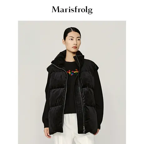 【轻薄羽绒马甲】玛丝菲尔冬季新款黑色拉链轻薄百搭羽绒马甲商品大图