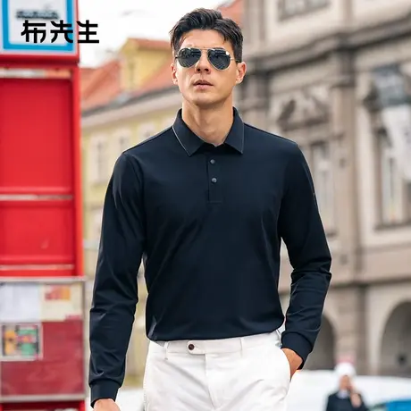 MrBu布先生无缝衬衫领长袖春秋运动感烫标黑色上衣男BT15333商品大图