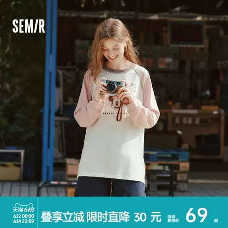 森马迪士尼米奇家族合作系列长袖T恤女2025新款oversize撞色春装商品大图