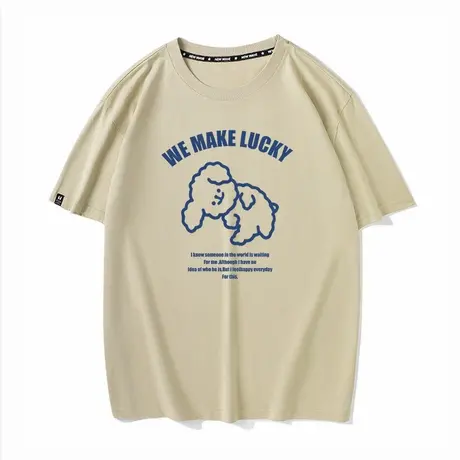 秀洛毛毛狗毛线狗线条情侣装纯棉宽松打底衫半袖衣服短袖T恤男女商品大图