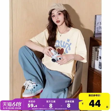 唐狮2025新款夏季圆领短袖T恤女纯棉今年流行女装独特漂亮上衣商品大图