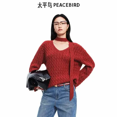太平鸟女装 新款新年羊毛混纺高级红氛围感毛衫针织衫A1EEF1220商品大图
