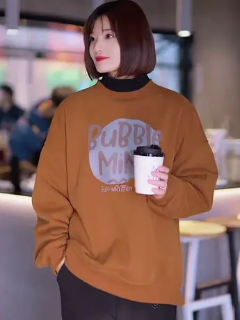 加绒加厚半高领假两件卫衣女秋冬季韩系宽松休闲百搭长袖上衣外套商品大图