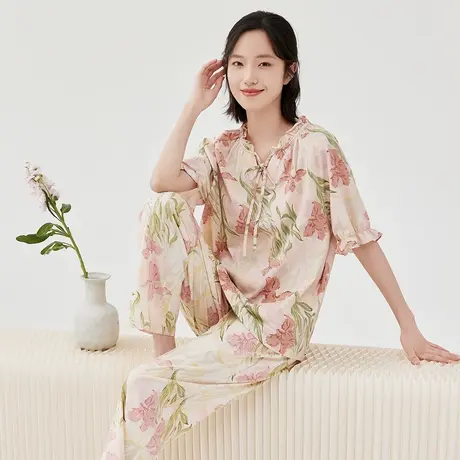 顶瓜瓜睡衣女款2025新款夏款顶呱呱薄款女士纯棉短袖长裤套装商品大图