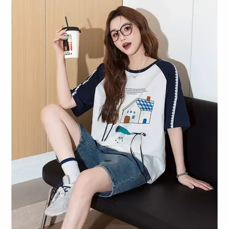 唐狮夏季新款女短袖T恤插肩袖蕾丝小众设计感减龄独特宽松官方商品大图