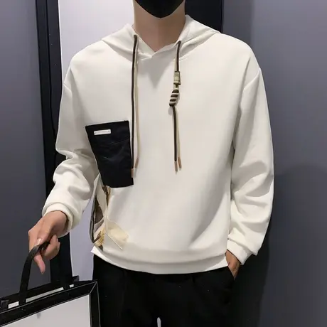 美式潮牌连帽卫衣男秋季个性拼色口袋设计感长袖打底学生上衣外套商品大图