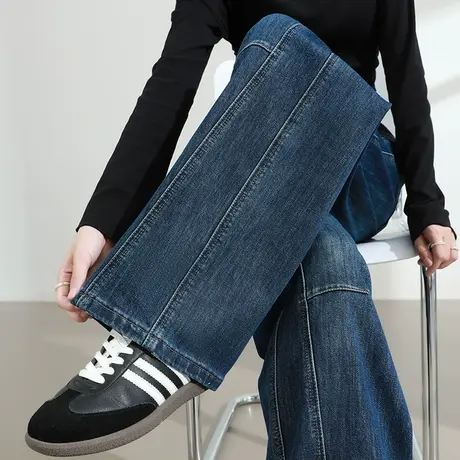 复古直筒弯刀牛仔裤女春秋季新款高腰宽松显瘦香蕉裤阔腿拖地裤子商品大图