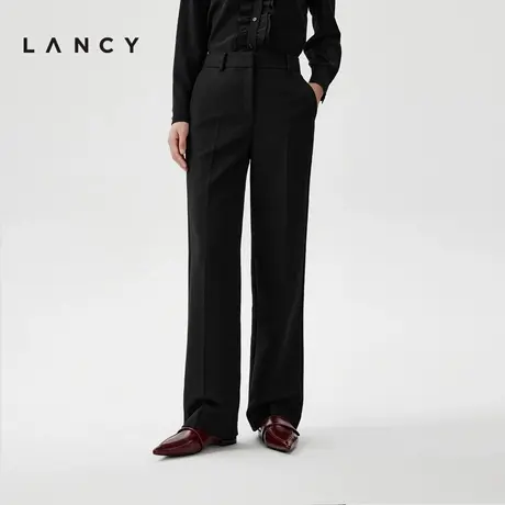 [朗姿奥莱]LANCY/朗姿春季新款黑色商务通勤羊毛西装裤女宽松直筒商品大图