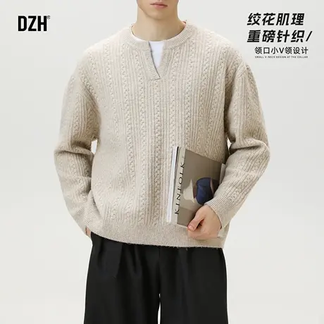 男士肌理感重磅毛衣男V领复古老钱风2025新款秋冬含绵羊毛针织衫商品大图