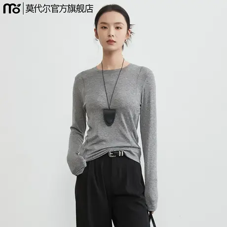 天丝羊毛打底衫女内搭2025新春早秋外穿圆领宽松长袖上衣T恤女图片