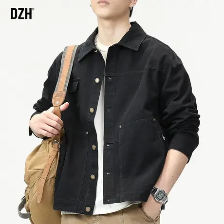 男士黑色牛仔外套男春秋款潮流百搭2023新款休闲上衣工装纯棉夹克商品大图