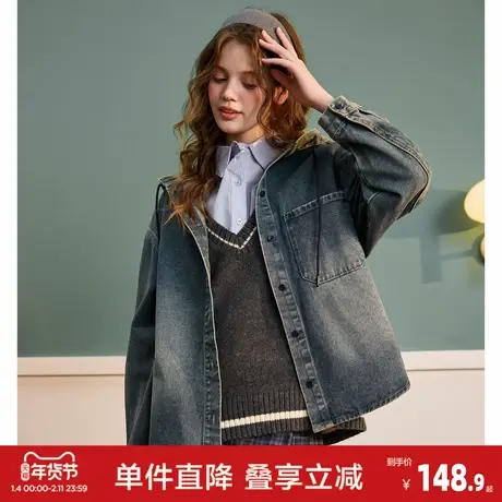 唐狮2026春季牛仔外套女薄款小众简约设计感气质休闲风慵懒上衣商品大图