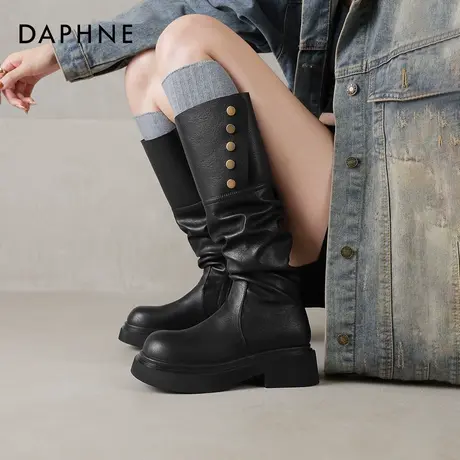 达芙妮黑色高筒长筒长靴子2026新款女款秋冬季女士骑士增高跟女靴图片