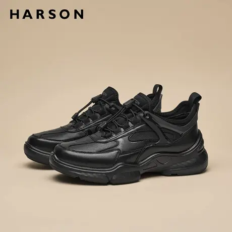 哈森男鞋秋季新款老爹鞋黑武士运动皮鞋男士增高休闲鞋真皮跑步鞋商品大图