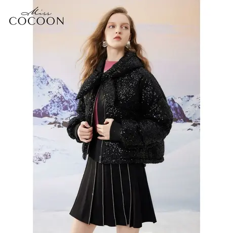 missCOCOON千金玛德琳黑色珠片23冬新款女俏皮短款羽绒服图片
