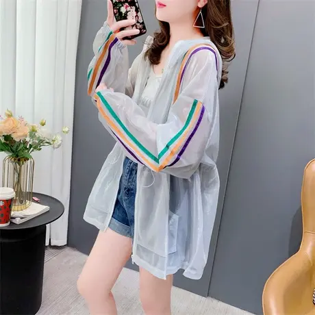 oversize潮牌连帽防晒衣女夏季2023新款薄款透气休闲拉链速干外套商品大图