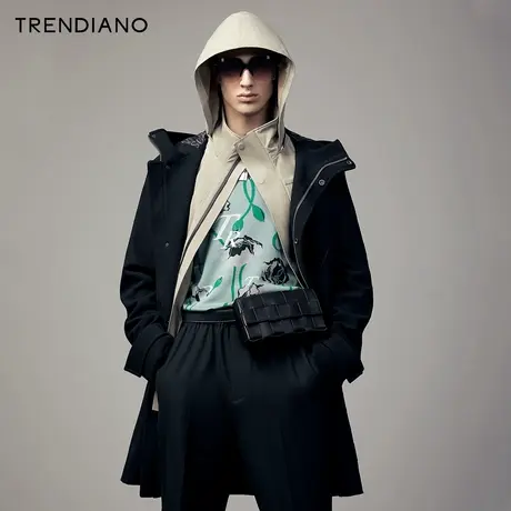TRENDIANO官方潮牌秋冬男装时尚简约百搭夹克连帽拉链中长款外套商品大图
