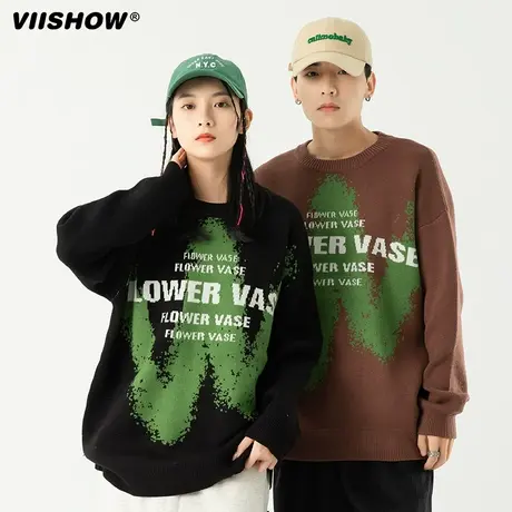 VIISHOW秋冬美式圆领针织衫男潮ins欧美潮牌宽松oversize高街毛衣商品大图