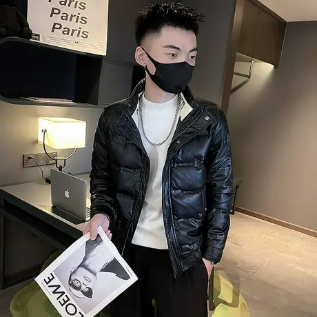 潮牌短款小众立领轻薄羽绒服冬季新款潮流痞帅加厚冬装白鸭绒外套图片