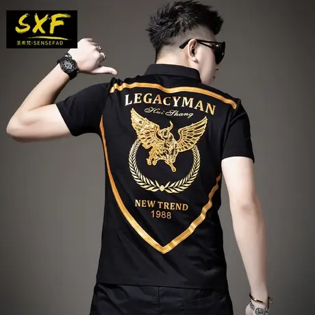 SXF圣希梵polo衫男 欧美潮牌t恤个性刺绣烫钻修身上衣夏装短袖男图片