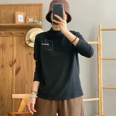 dza复古休闲双面绒宽松长袖T恤女秋冬内搭打底衫休闲百搭短款上衣图片