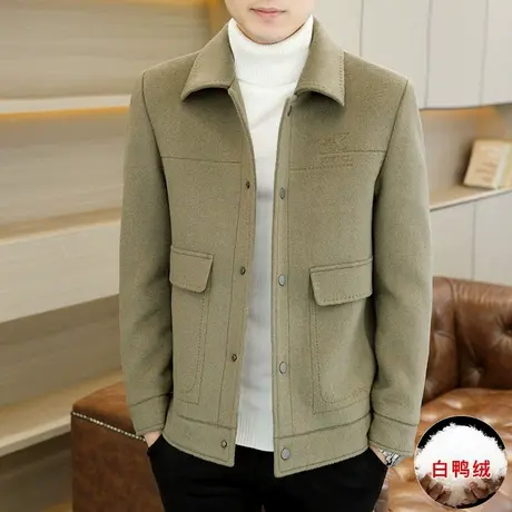 冬季羊毛呢外套男士短款通勤休闲呢子大衣加厚保暖冬装白鸭绒夹克商品大图