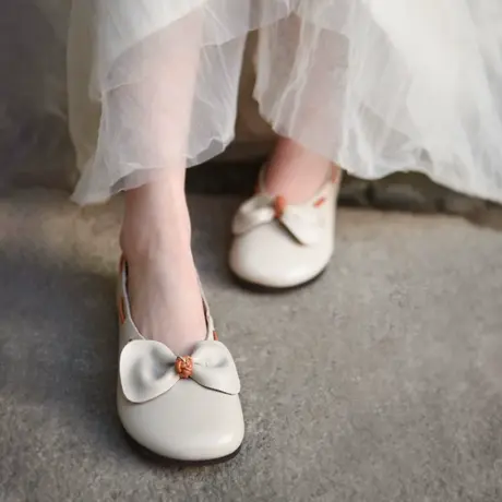 Artmu阿木2023春季新款蝴蝶结平底单鞋女浅口软底豆豆鞋真皮女鞋商品大图