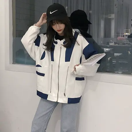 2023春秋新款韩版学院风学生拼接宽松棒球服原宿工装外套女夹克潮商品大图