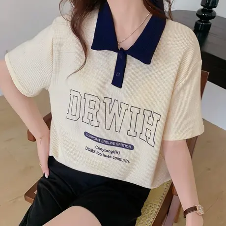 othermix  polo领短袖T恤女2023夏季新款宽松百搭上衣商品大图