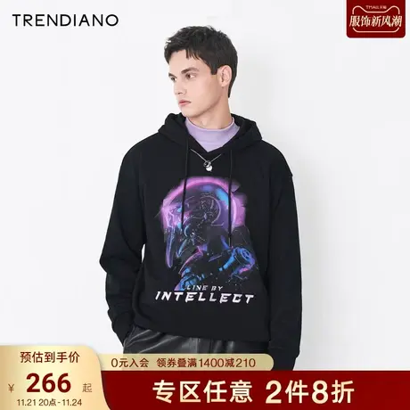 TRENDIANO潮牌官方秋冬男装时尚未来感科幻印花宽松连帽套头卫衣商品大图