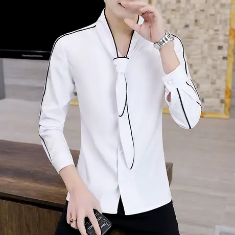 秋季衬衫男士2023新款潮流帅气领带礼服工装上衣网红ins个性衬衣商品大图
