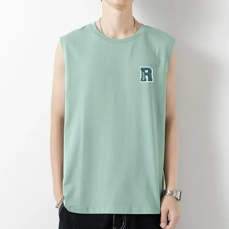 纯棉背心男士夏季外穿健身篮球跨栏宽松运动坎肩宽肩无袖t恤汗衫商品大图