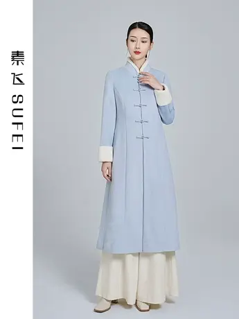素飞汉服中国风毛呢外套复古盘扣上衣唐装年轻款呢大衣茶服女春季商品大图