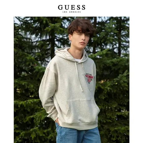 GUESS23新秋男美式玫瑰花连帽卫衣重磅长袖上衣帽衫-M3BQ18K9YH1图片