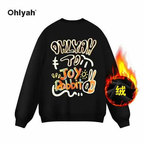 Ohlyah国潮字母兔子秋冬加绒圆领卫衣男女同款宽松情侣套头上衣潮图片