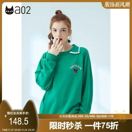 a02卫衣女秋新款潮牌设计感小众圆领宽松卫衣甜酷休闲上衣女商品大图