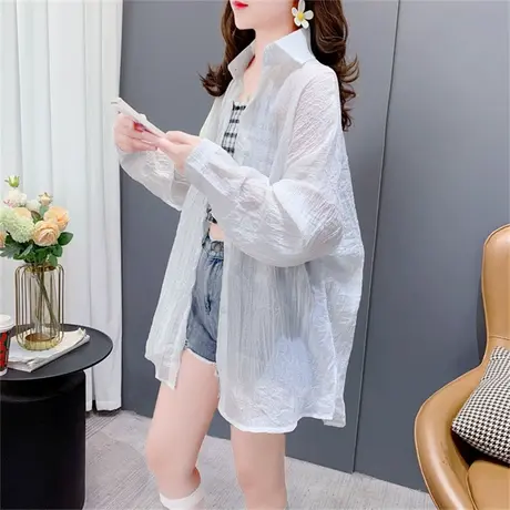 中长款防晒衣衬衫女夏季2023新款宽松休闲百搭轻薄透气褶皱上衣潮图片