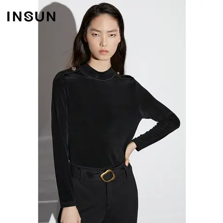 COVER春季醋酸坑条弹力立领针织衫图片