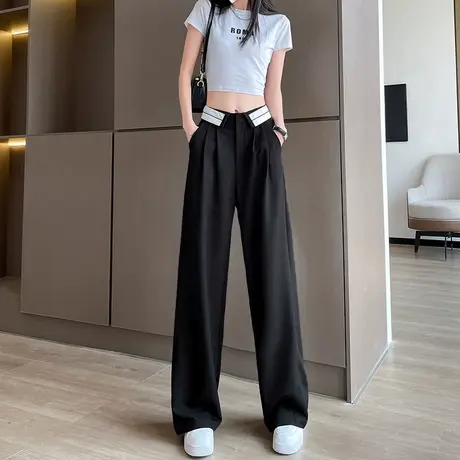 黑色西装阔腿裤女春秋2024年新款高腰垂感窄版宽松显瘦休闲拖地裤图片