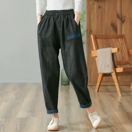 dza 高腰显瘦宽松直筒牛仔裤子女春秋新款长裤百搭休闲复古哈伦裤图片