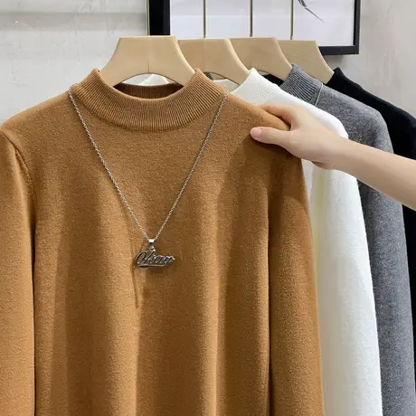 秋冬季半高领毛衣男修身韩版潮流百搭中领毛衫含羊毛衫打底针织衫商品大图