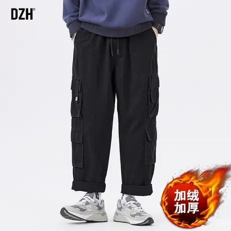 男生黑色加绒裤子男冬季加绒潮牌宽松工装裤百搭休闲裤百搭直筒裤商品大图