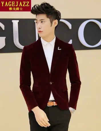 春冬男装青年男士休闲金丝绒西服男版平绒小西装外套韩版修身型潮商品大图