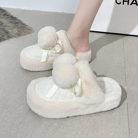 包头毛毛半拖鞋女外穿2023新款秋冬季加绒保暖网红ins潮棉拖鞋子商品大图