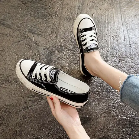 2023年秋季新款帆布鞋女秋季小众浅口布鞋百搭板鞋爆款平底球鞋子商品大图