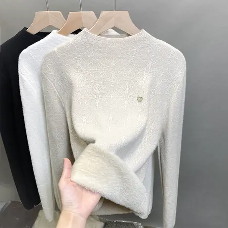 一体绒半高领毛衣女加绒加厚打底衫2023秋冬新款针织衫内搭上衣潮商品大图