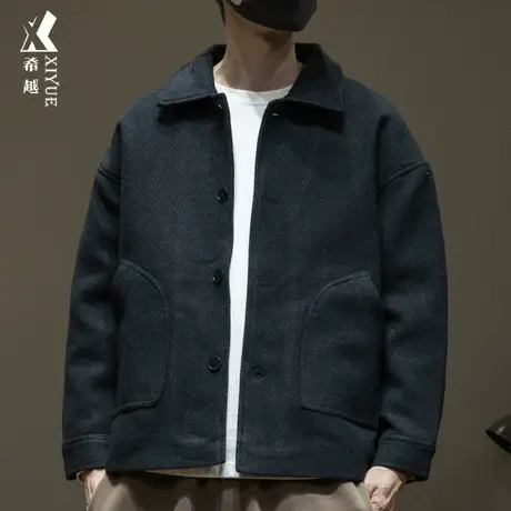希越新款美式工装夹克男秋冬款宽松翻领外套大码男士休闲衬衫棉衣商品大图