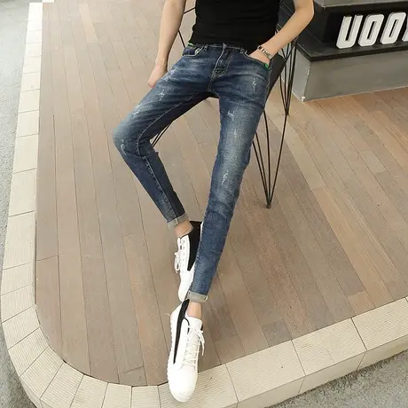 2023秋季新款潮男牛仔裤修身弹力小脚裤潮流网红韩版个性百搭长裤商品大图