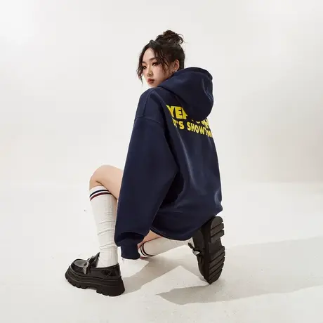 YEP美式复古连帽卫衣女2024新款春秋款潮牌印花宽松oversize外套商品大图