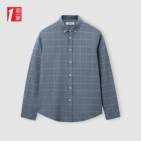 海一家舒适全棉牛津纺2024春季简约格纹男士长袖衬衫商品大图
